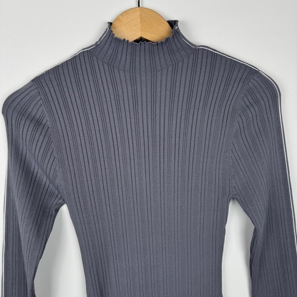 Zara Ribbed Knit Bodycon Mini Dress Mock Neck Long Sleeve Womens Gray - Picture 2 of 7